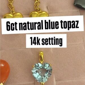14K Gold Heart Pendant with 6ct Natural Blue Topaz